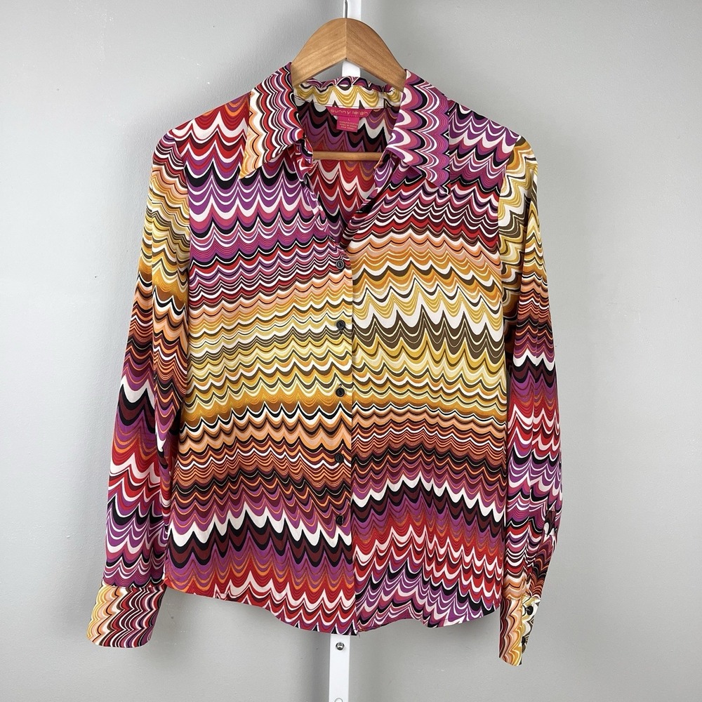 Sunny Leigh Top Shirt Womens L Multicolor Psychedelic Print Y2K Festival - Picture 2 of 6